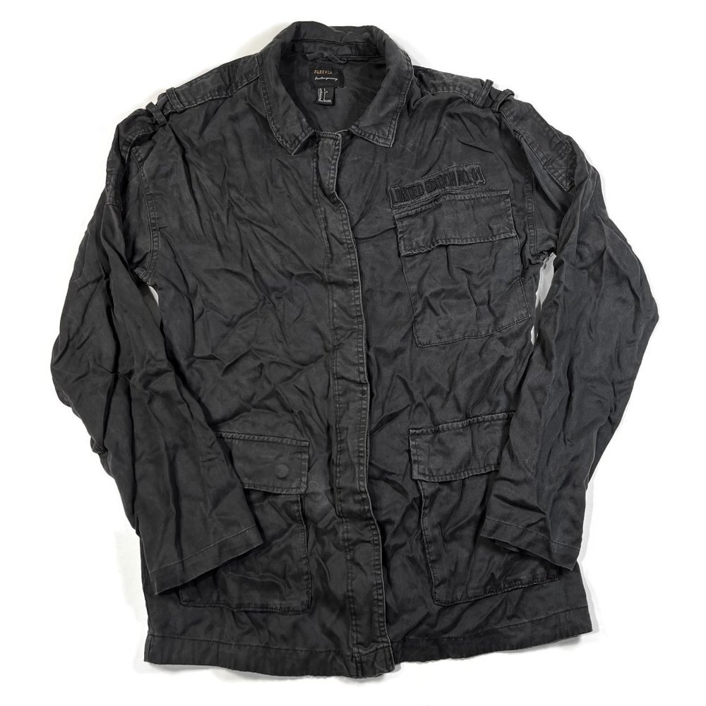 Forever 21 F21 Black Utility Army Military Field Jacket Coat Women Large Limited